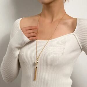 2/$30 NEW New! Gold Long Pearl Tassel Necklace 128